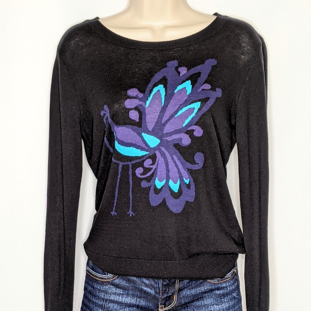 Halogen peacock black scoop neckโ sweater, light weight